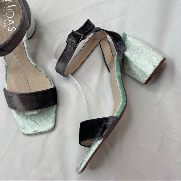 Midas Block Heel Sandals Blue Velvet Strappy - Picture 6 of 11